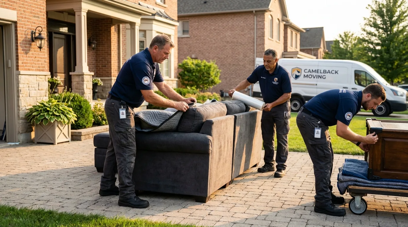 Large estate moving crew wrapping furniture in Colonia, NJ