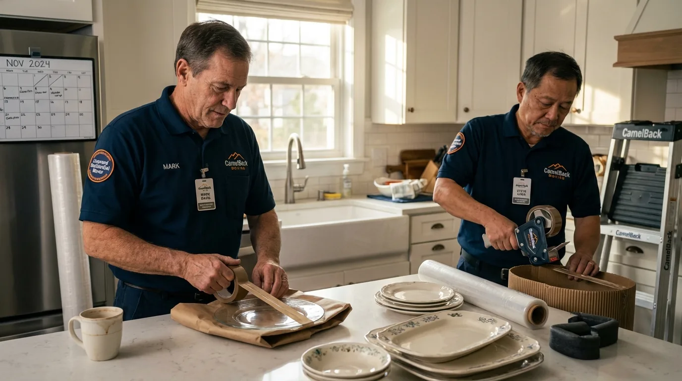 Professional crew packing kitchen dishware in Colonia, NJ