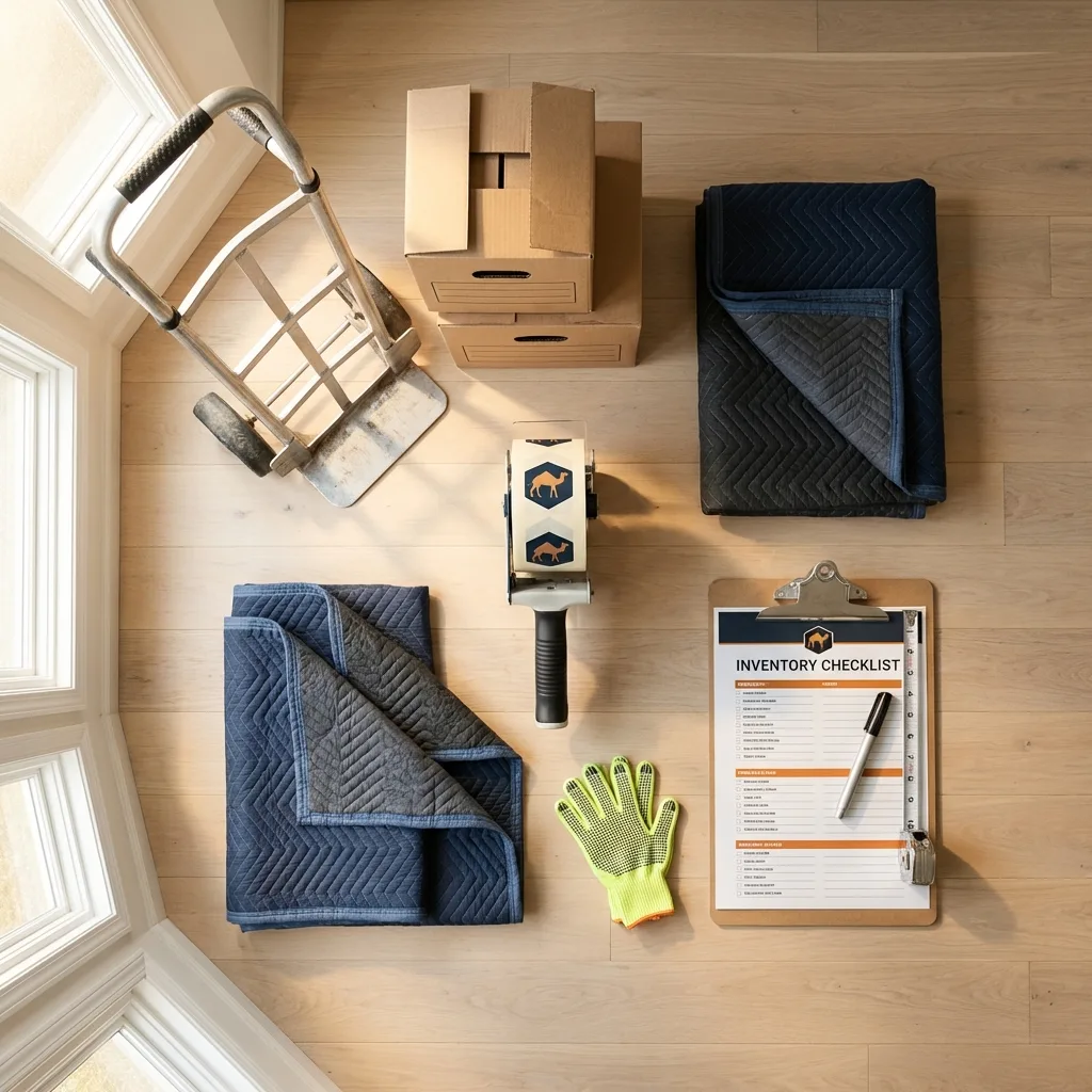 Professional moving supplies and packing materials layout for Colonia residential relocations